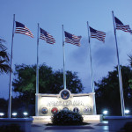 Laguna Vista’s Veterans Memorial Park stands in quiet stillness at dusk earlier this week while the park’s lights beautifully illuminate its centerpiece monument. (Staff photo by Ray Quirgoa)